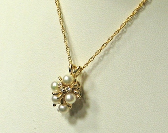 Gold Pearl and Diamond Cluster Pendant
