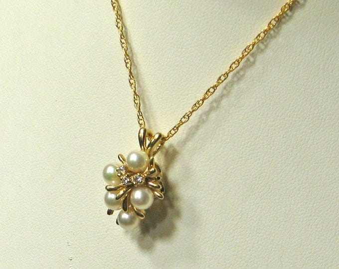 Gold Pearl and Diamond Cluster Pendant