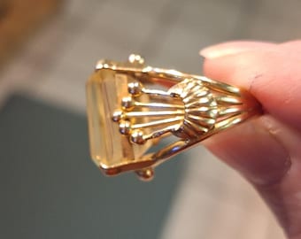 Large Gold Citrine Ring with Ornate Setting