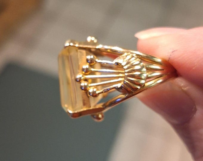 Large Gold Citrine Ring with Ornate Setting