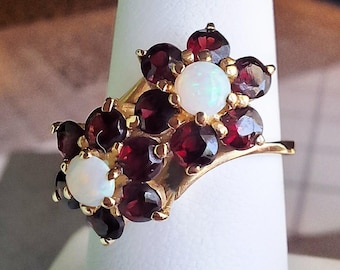 14K Yellow Gold Garnet and Opal Ring