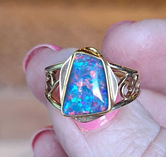 14KY Gray Flagstone Opal Ring