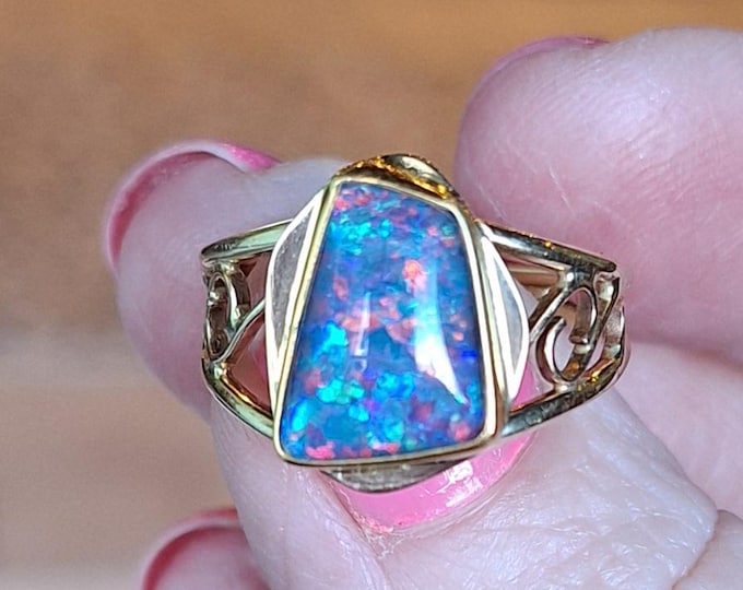 14KY Gray Flagstone Opal Ring