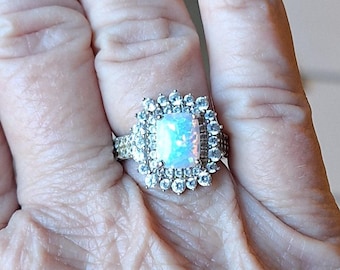 Sterling Silver Lab Created Opal Statement Ring