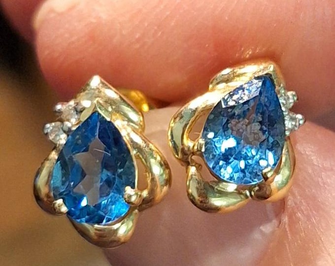 14K Yellow Pear Shaped Topaz and Diamond Earrings