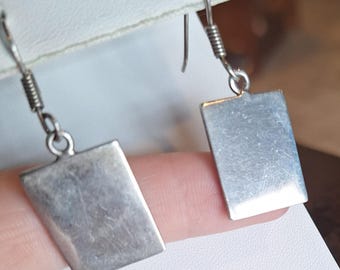 Sterling Silver Polished Engravable Rectangular Earrings