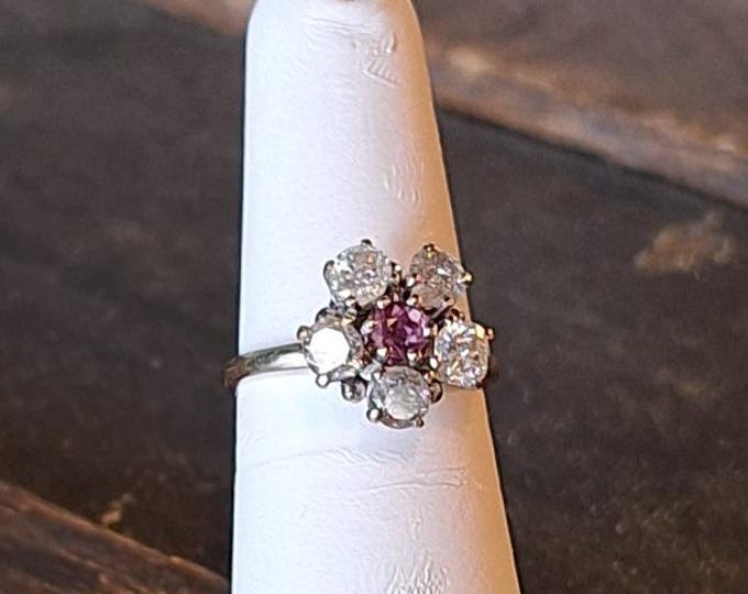 14K White gold Pink Sapphire and Diamond Cocktail Statement Ring