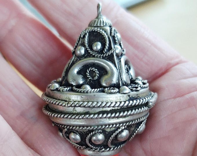 Vintage Sterling Silver Italian Charm with Coral Colored Cabochon