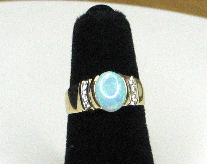 14K Yellow Gold Opal and Diamond Ring