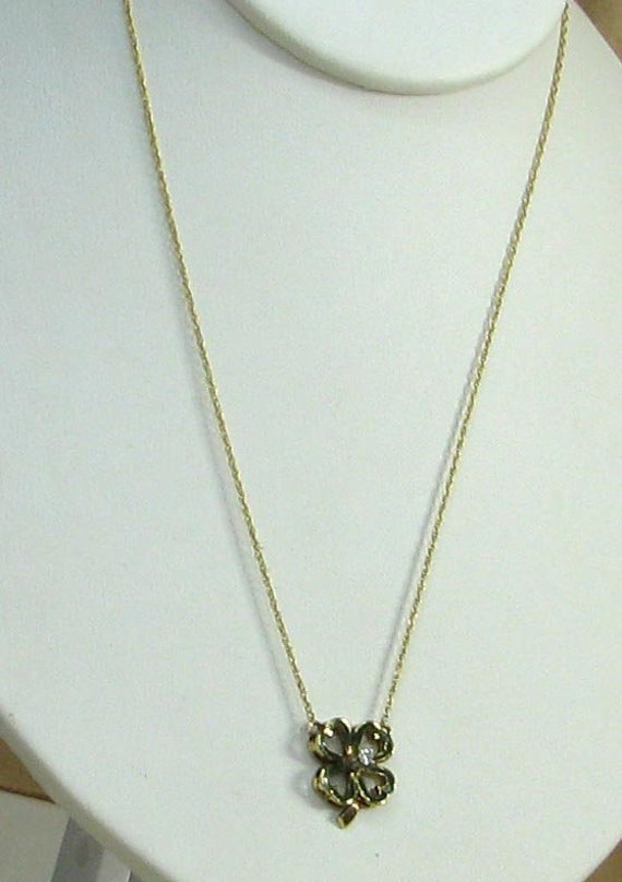 14K Enameled Four Leaf Clover Diamond Pendant - image 3