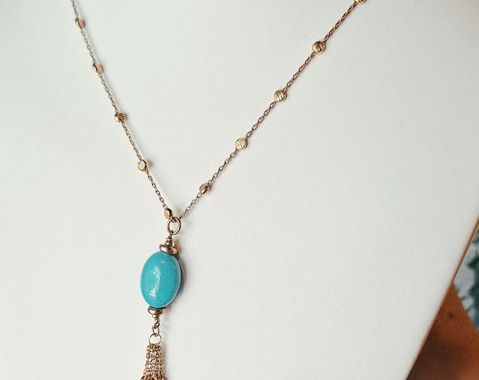 Vermeil Tassel Necklace with Turquoise Drop