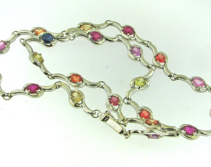 Natural Multicolored Sapphire 18K White Gold Necklace