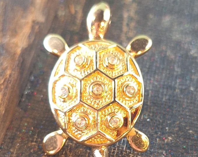 Vintage Gold Tone Dior Turtle with Colorless Rhinestones