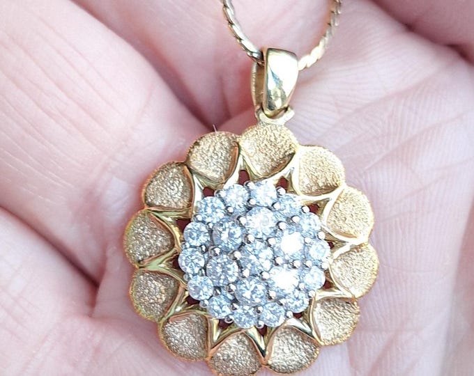 Gold and White Diamond Flower Pendant