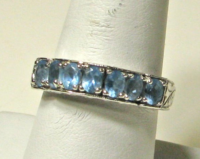 14K White gold Textured Blue Topaz Band