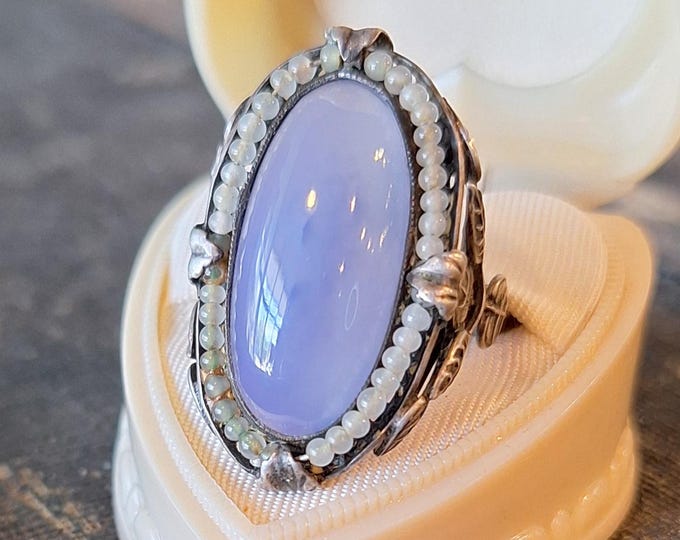 Vintage Art Nouveau Chrysocolla Blue Chalcedony Sterling Ring