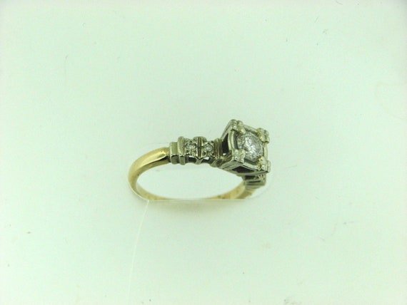 Vintage 40s Yellow and White Gold Diamond Engagem… - image 2