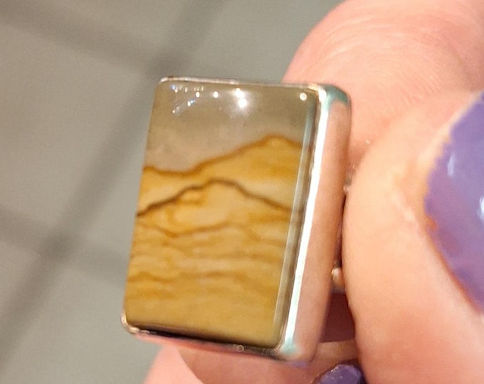 Sterling Silver Rectangular Picture Jasper Ring