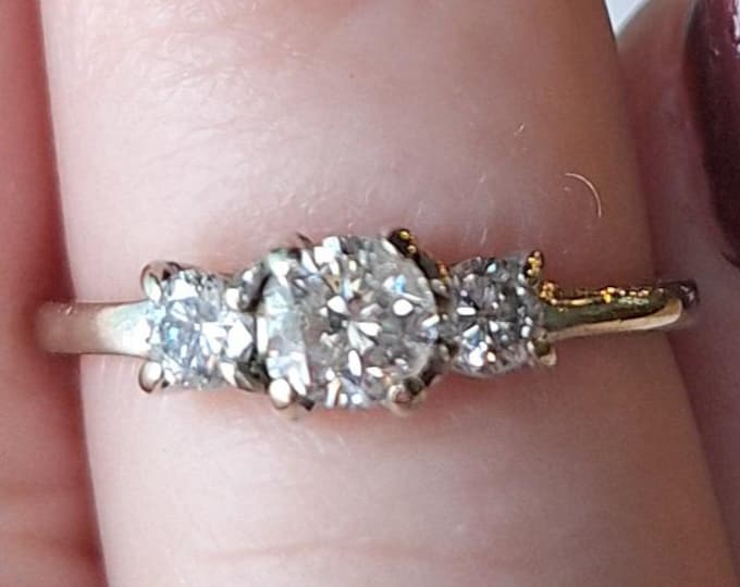 14K White Gold Diamond Three Stone Anniversary Engagement Ring