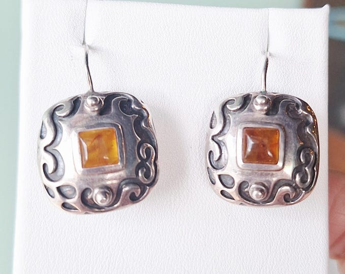 Sterling Silver Silpada Square Amber Earrings