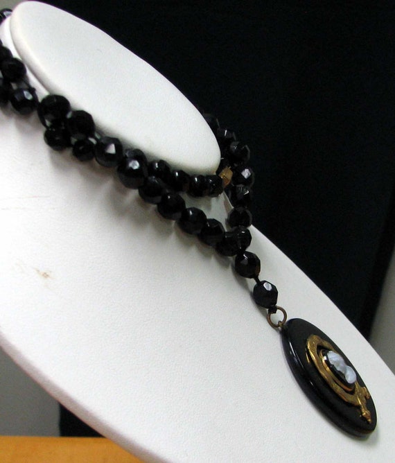Vintage Victorian Mourning Necklace with Oynx Bea… - image 8