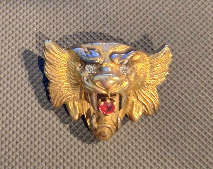 Vintage Edwardian Lion/Tiger Brooch with Ruby and Diamond