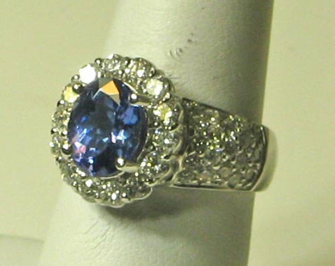 BEAUTIFUL BLING White Gold Tanzanite Diamond Halo Ring