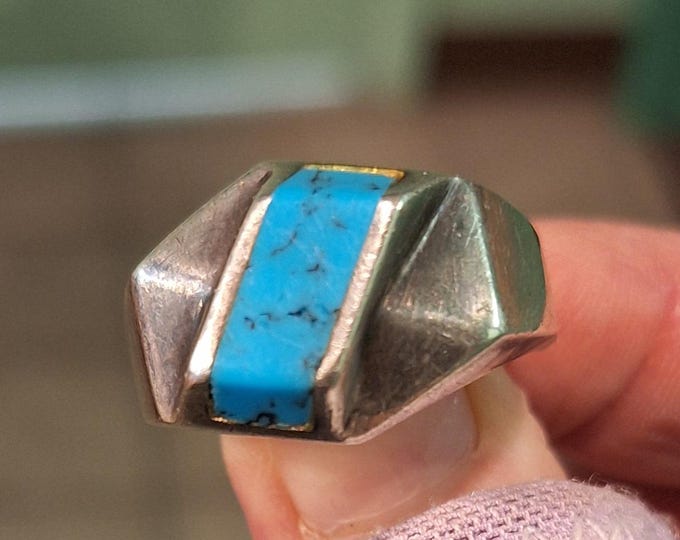 Large Geometric Mexican Turquoise Ring