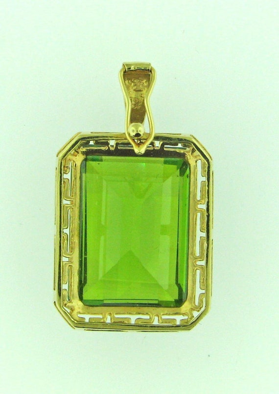 Large Yellowish Green Tourmaline Gold Greek Key P… - image 3