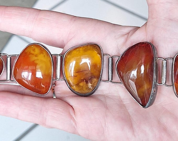 Butterscotch Amber Sterling Silver Link Bracelet