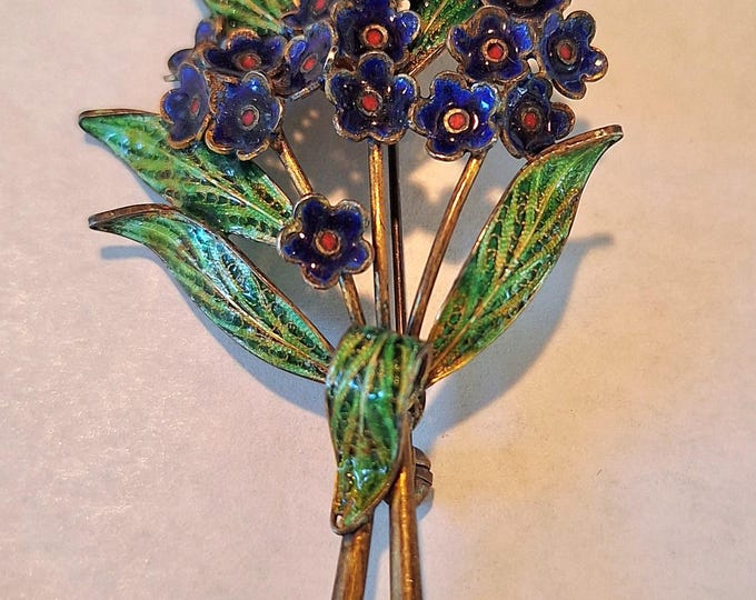 Vintage Retro Enamel Violet Blue Flower Brooch
