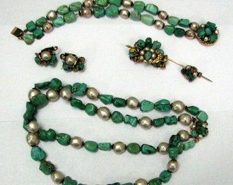 FOUR PIECE TURQUOISE Set with Faux Pearls