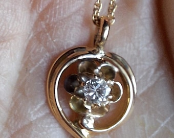 14K Vintage Edwardian Diamond Pendant with Chain