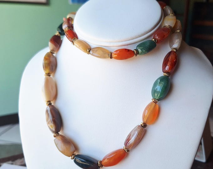 Vintage Natural Gemstone Long Bead Necklace