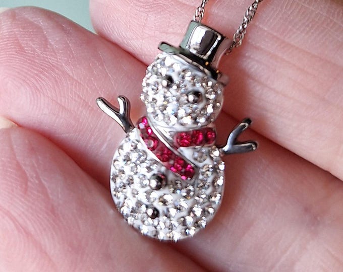 Sterling Silver Crystal Snowman with Chain