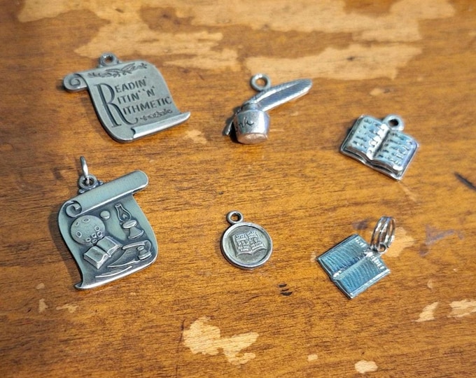 Sterling Silver Charm Education Bible Book Scribe