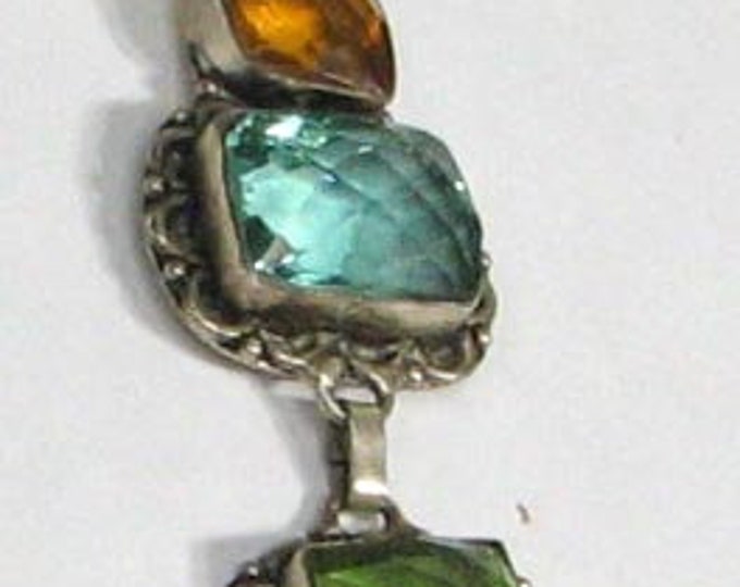 Sterling Silver Multi Gemstone Heavy Pendant