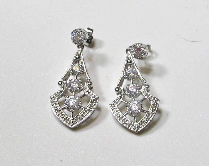 Fun Glamorous Vintage Style White Gold CZ Earrings