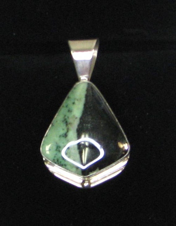 Green and Black Jasper Sterling Silver Pendant