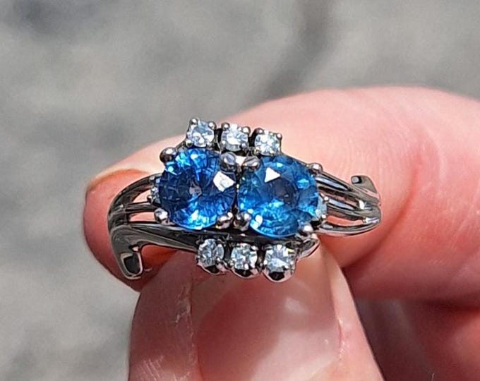 14K White Gold Two Sapphire and Diamond Ring
