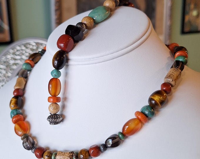 Carolyn Pollack Colorful Earth Tone Gemstone Necklace and Bracelet Set