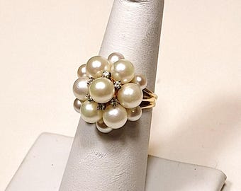 Beautiful Unique Pearl Cluster Ring with Diamond Accents