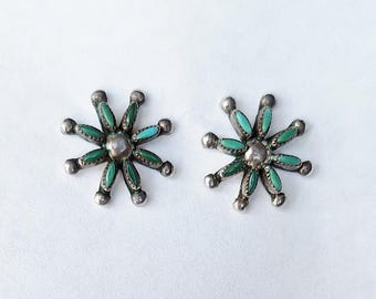 Native American Sterling Petit Point  Turquoise earrings