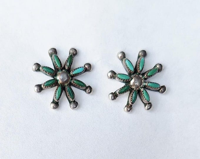 Native American Sterling Petit Point  Turquoise earrings