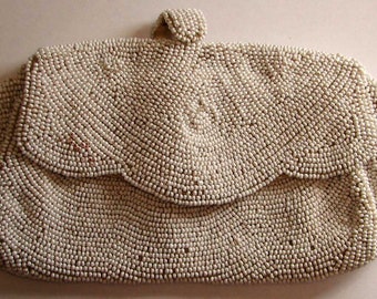 Vintage Retro White Dainty Beaded Purse