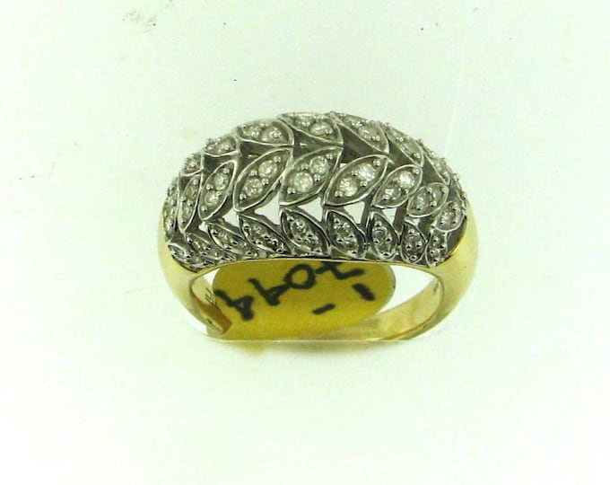 Vintage 80s Leaf Diamond Yellow Gold Ring