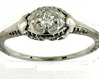 Vintage Edwardian Art Deco White Gold Diamond Filigree Ring