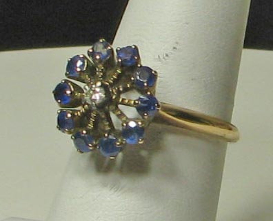 Vintage Edwardian Natural Unheated Sapphire and Diamond Ring
