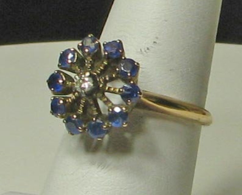 Anel de diamante e safira natural eduardiano vintage não aquecido imagem 1