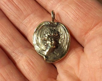 Silver Tone Art Nouveau Gibson Girl Pendant